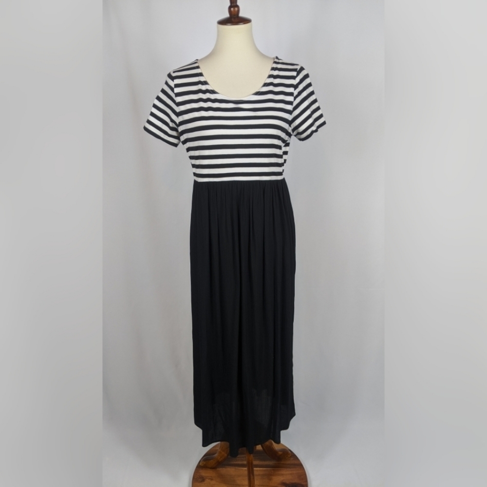 Dennis Goldsmith Striped Maxi Dress Crepe Bottom
